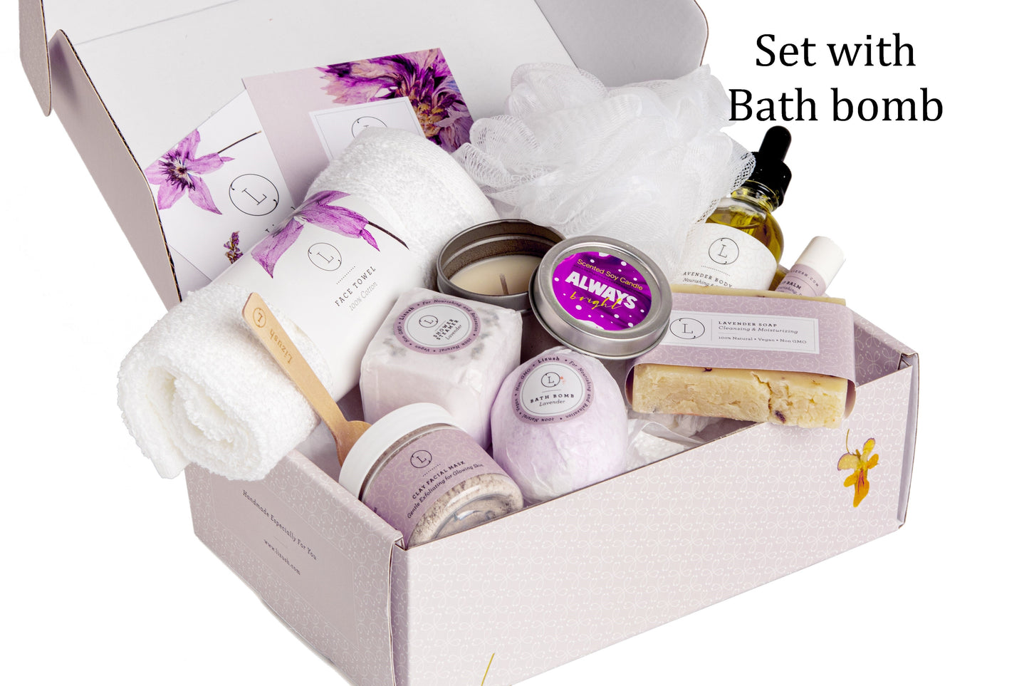 Bath Bomb and Shower Steamer Lizush Allhi Natural Lavender Gift Box with - bath & body productsq¹m