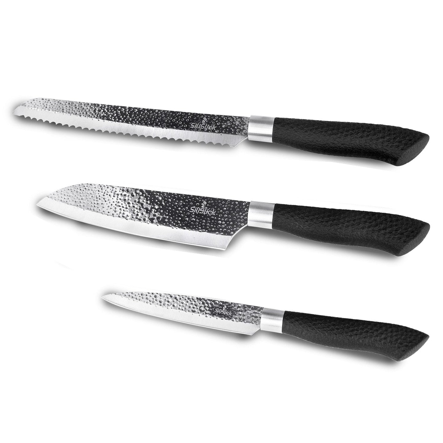 Embossed Hammered Blades 3 Piece Knife Set